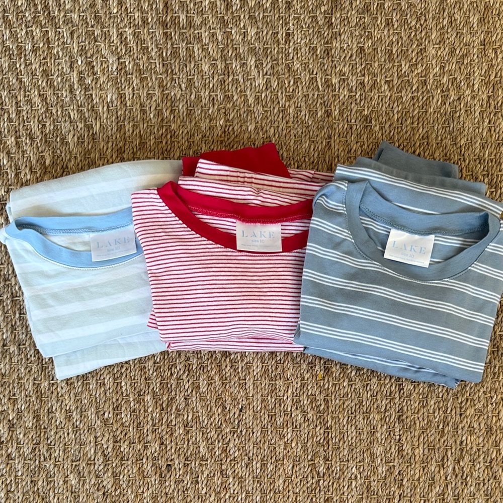 Set of 3 LAKE Kids Striped Pajama Set - Blue, Red, White, size 10